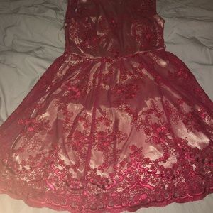 Red flower lace dress